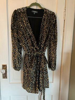 ModCloth Black & Gold Sequin Wrap Dress